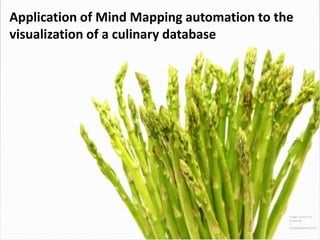 Application of Mind Mapping automation to the
visualization of a culinary data base
(C) Infoseg 2013
http://www.infoseg.com/mi_01_en.shtml
Application of Mind Mapping automation to the
visualization of a culinary database
Image courtesy of
Praisaeng
/
FreeDigitalPhotos.net
 