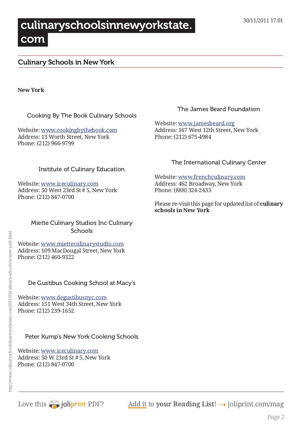 Culinary schools in new york