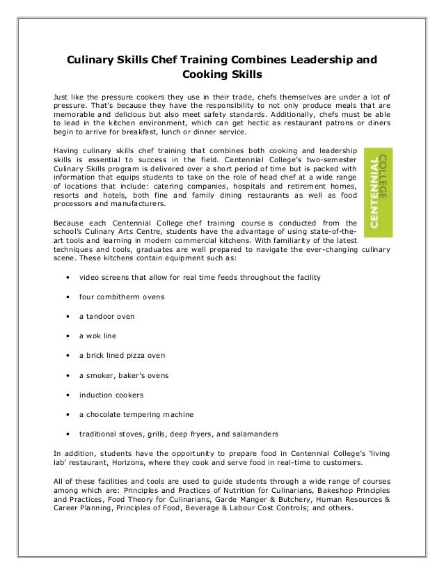 Culinary skills chef training combines leadership and cooking skills