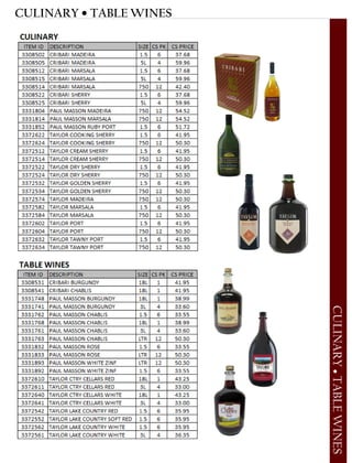 CULINARY • TABLE WINES
CULINARY•TABLEWINES
 