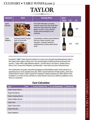 CULINARY • TABLE WINES (cont.)
CULINARY•TABLEWINES
 