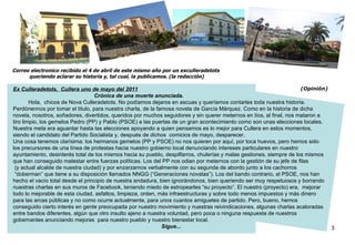 Ex Culleradetots,  Cullera uno de mayo del 2011 Crónica de una muerte anunciada. Hola,  chicos de Nova Culleradetots. No p...