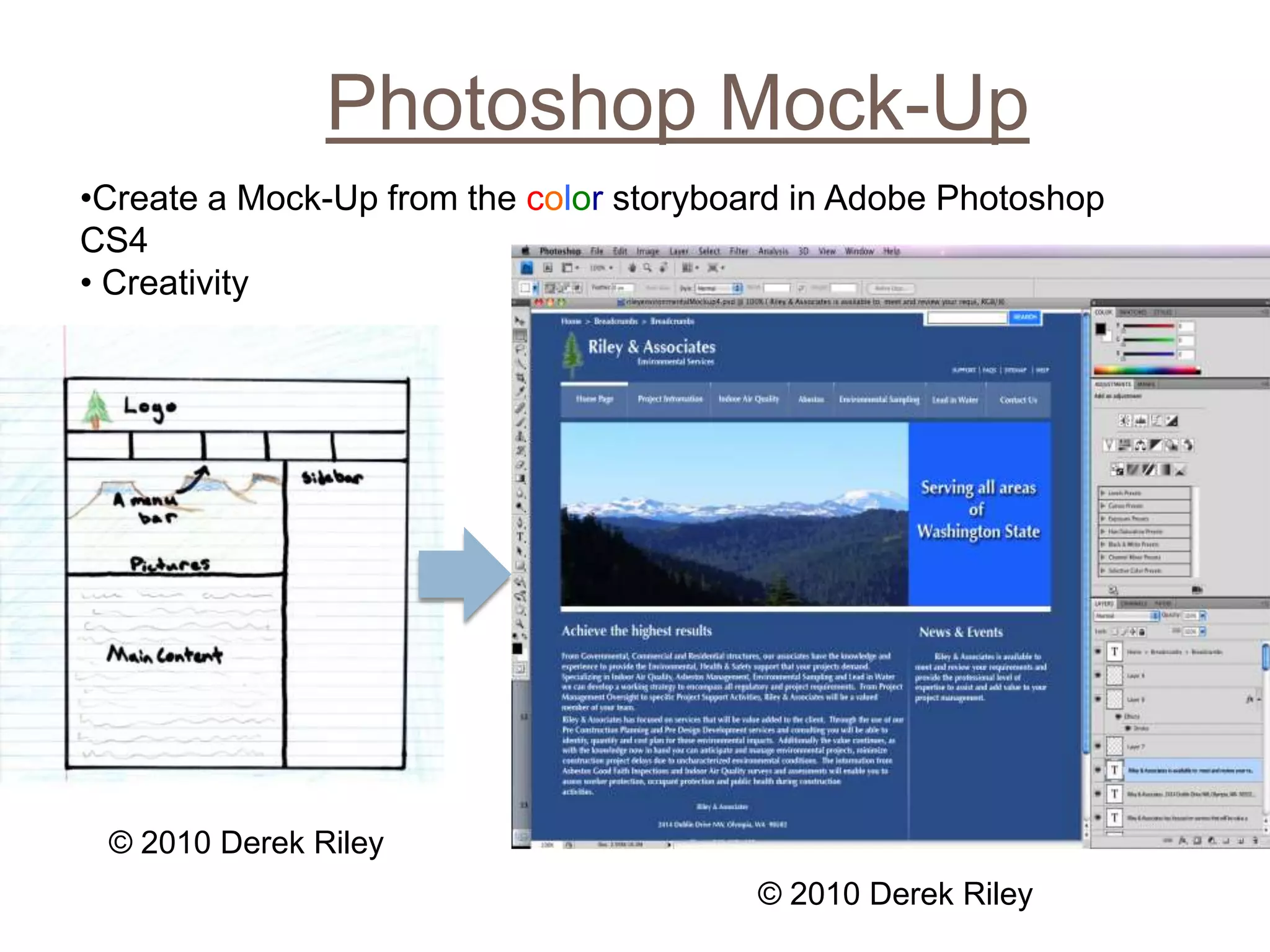Photoshop Mock-UpCreate a Mock-Up from the color storyboard in Adobe Photoshop CS4