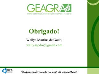 Unindo conhecimento em prol da agricultura!
Wallys Martins de Godoi
wallysgodoi@gmail.com
Obrigado!
 