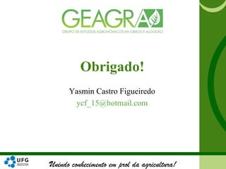 Unindo conhecimento em prol da agricultura!
Yasmin Castro Figueiredo
ycf_15@hotmail.com
Obrigado!
 
