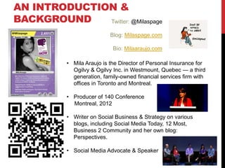 AN INTRODUCTION &
BACKGROUND    Twitter: @Milaspage

                            Blog: Milaspage.com

                    ...
