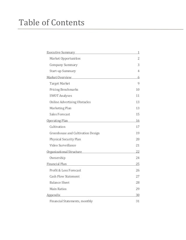 Cannabis Cultivation Business Plan Template