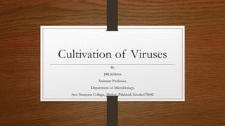 Cultivation of Viruses
By
DR.S.Dhiva
Assistant Professor,
Department of Microbiology,
Sree Narayana College, Alathur, Palakkad, Kerala.678682
 