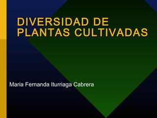 DIVERSIDAD DEDIVERSIDAD DE
PLANTAS CULTIVADASPLANTAS CULTIVADAS
Maria Fernanda Iturriaga Cabrera
 