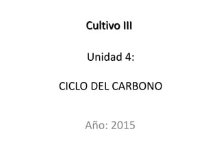 Unidad 4:
CICLO DEL CARBONO
Año: 2015
Cultivo III
 