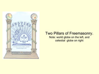 Two Pillars of Freemasonry.
Note: world globe on the left, and
celestial globe on right
 
