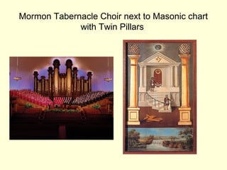 Mormon Tabernacle Choir next to Masonic chart
with Twin Pillars
 