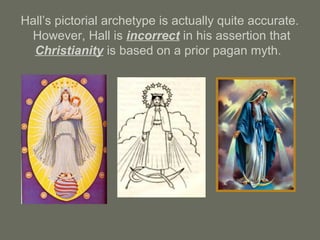 Hall’s pictorial archetype is actually quite accurate.
However, Hall is incorrect in his assertion that
Christianity is based on a prior pagan myth.
 