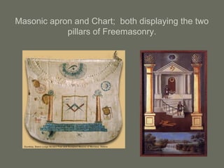 Masonic apron and Chart; both displaying the two
pillars of Freemasonry.
 