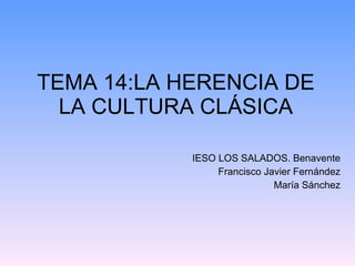 TEMA 14:LA HERENCIA DE LA CULTURA CLÁSICA IESO LOS SALADOS. Benavente Francisco Javier Fernández María Sánchez 