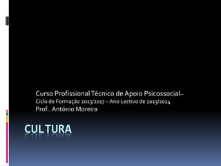Curso Profissional Técnico de Apoio Psicossocial–
Ciclo de Formação 2013/2017 – Ano Lectivo de 2013/2014

Prof.. António Moreira

CULTURA

 