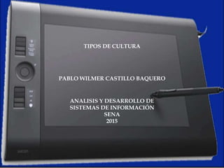 PABLO WILMER CASTILLO BAQUERO
ANALISIS Y DESARROLLO DE
SISTEMAS DE INFORMACIÓN
SENA
2015
TIPOS DE CULTURA
 