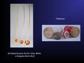 Tambores

Da Esquerda para direita: Viola, Médio
e Gunga(ou Berra-Boi)

 