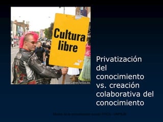 Privatización
                           del
                           conocimiento
                           vs. creación
                           colaborativa del
                           conocimiento
Modos de la comunicación social / FHCS - UNPSJB
 