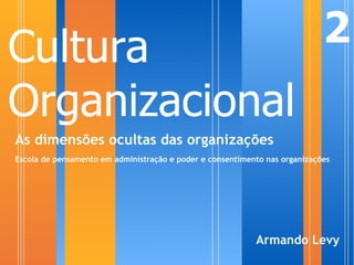 Cultura                                                                     2
Organizacional
As dimensões ocultas das organizações
Escola de pensamento em administração e poder e consentimento nas organizações




                                                           Armando Levy
 