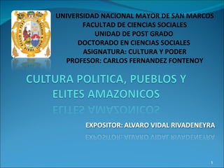 UNIVERSIDAD NACIONAL MAYOR DE SAN MARCOS FACULTAD DE CIENCIAS SOCIALES UNIDAD DE POST GRADO  DOCTORADO EN CIENCIAS SOCIALES  ASIGNATURA: CULTURA Y PODER PROFESOR: CARLOS FERNANDEZ FONTENOY 