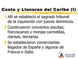Costa y Llanuras del Caribe (I) Cartagena se llenó de bodegones en cuyas mesas se sirvieron arroces hechos a la manera valenciana, con aceite de achiote u onoto en lugar de azafrán, pescados cocidos en leche de coco, arroz con perfume de mar y adobo de chipi-chipi. Y para cerrar rones y frutas de las que traen las negras en el platón sobre su cabeza; papaya, piña, mango verde, patillas rojas y jugosas, madroño maduro y dulce (La huerta del Palenque.) 
