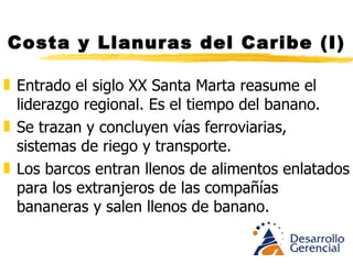 Costa y Llanuras del Caribe (I) de calado y el del Río Magdalena recibió el comercio de importación y exportación. Cegado desde 1870, el Canal del Dique, que une el río Magdalena con la bahía de Cartagena, no daba paso a los barcos de río, que llevaban productos de media Colombia a los mercados internacionales. 