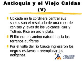Antioquia y el Viejo Caldas (V) Los antioqueños emprenden y financian tareas que parecen descabelladas en el siglo XIX. Crean navegación a vapor, tienden puentes, extienden vías férreas por terrenos que trabajosamente superan las mejores mulas. Se establecen ferrocarriles, empresas de navegación a vapor, se extendió cable aéreo de Manizales a Mariquita para llevar el café, sobre el Magdalena en línea recta y a bajo costo. 