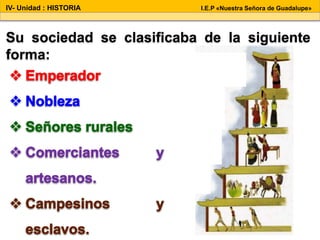 IV- Unidad : HISTORIA I.E.P «Nuestra Señora de Guadalupe»
Su sociedad se clasificaba de la siguiente
forma: