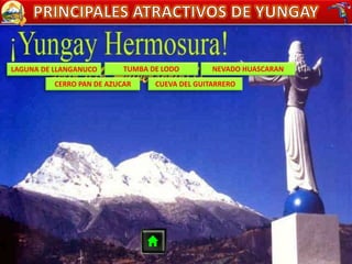 LAGUNA DE LLANGANUCO TUMBA DE LODO
CERRO PAN DE AZUCAR
NEVADO HUASCARAN
CUEVA DEL GUITARRERO
 