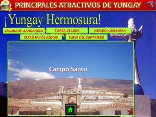 LAGUNA DE LLANGANUCO TUMBA DE LODO
CERRO PAN DE AZUCAR
NEVADO HUASCARAN
CUEVA DEL GUITARRERO
 