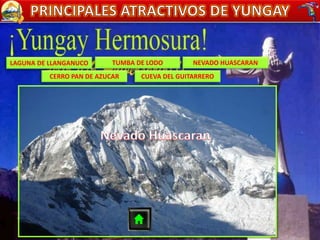 LAGUNA DE LLANGANUCO TUMBA DE LODO
CERRO PAN DE AZUCAR
NEVADO HUASCARAN
CUEVA DEL GUITARRERO
 