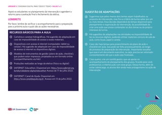 249
Apoie os estudantes no planejamento da intervenção e agendem o
retorno para a avaliação final e fechamento da eletiva.
LEMBRETE
Por favor, lembre de verificar o acompanhamento para a preparação
para a próxima aula e quais são as ações necessárias.
RECURSOS BÁSICOS PARA A AULA
Cartolina e canetas hidrográficas. Há sugestão de adaptação em
caso de impossibilidade de acesso a esses materiais.
Dispositivos com acesso à internet (computador, tablet ou
celular). Há sugestão de adaptação em caso de impossibilidade
de acesso à internet ou dispositivos digitais.
Modelos de instrumentos de gestão (plano de ação, checklist),
que podem estar impressos, projetados ou em formato online
(compartilhamento via link)
Produções realizadas ao longo da eletiva (físico ou digital)
SAFERNET. Educathon. Disponível em: https://www.safernet.org.
br/site/cidadania-digital/educathon Acesso de 17 de julho 2022.
SAFERNET. Canal de Ajuda. Disponível em:
https://www.canaldeajuda.org.br Acesso em 13 de julho 2022.
SUGESTÃO DE ADAPTAÇÕES
Sugerimos que pelos menos dois temas sejam trabalhados na
proposta de intervenção, mas fica a critério da turma optar por um
ou mais temas. Essa decisão dependerá do tempo disponível para
planejamento e organização da intervenção, da possibilidade de
criar uma ação que possa contemplar os dois temas ou do próprio
interesse da turma.
Há sugestões de adaptações nas atividades na impossibilidade de
ter os recursos digitais, podendo utilizar materiais comuns de sala de
aula, como lousa, papel e caneta.
Caso não haja tempo para preenchimento do plano de ação e
checklist em aula, isso pode ser feito processualmente, ao longo
do processo de preparação da intervenção . Importante ressaltar
que esse é um documento executivo, ou seja, precisa ser retomado
constantemente até que a ação seja finalizada.
Caso queira, crie um comitê gestor, que vai apoiar no
acompanhamento do planejamento dos grupos, ficando para você,
professor(a), a interlocução com esse grupo. Dessa forma, além de
evitar sobrecarga, os alunos têm ainda mais protagonismo na ação de
intervenção
UNIDADE 5: CIDADANIA DIGITAL PARA TODOS E TODAS • AULAS 1 e 2
 