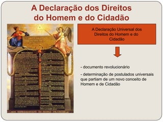 A Declaração dos Direitos 
do Homem e do Cidadão 
“O plano desta obra é simples. Temos três questões a pôr-nos: 
1º O que é o Terceiro Estado? Tudo. 
2º Que tem ele sido até ao presente na ordem política? Nada. 
3º Que pretende ele? Ser alguma coisa. 
Ora, isto é, ao mesmo tempo, uma iniquidade odiosa para a generalidade 
dos cidadãos e uma traição para a coisa pública. Quem ousará dizer que o 
Terceiro estado não contém em si tudo o que é preciso para formar uma 
nação completa? Se se excluísse a ordem privilegiada, a Nãção não ficaria 
diminuída, mas aumentada. 
Assim, o que é o Terceiro Estado? Tudo. Mas um tudo livre e florescente. 
Nada pode caminhar sem ele, tudo caminharia infinitamente melhor sem os 
outros.” 
Abade E. Sièyes, 1789 
 