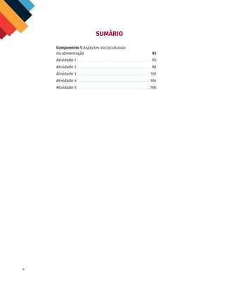 4
SUMÁRIO
Componente 5 Aspectos socioculturais
da alimentação	 93
Atividade 1	 95
Atividade 2	 98
Atividade 3	 101
Atividade 4	 104
Atividade 5	 106
CHS-CNT cultura do solo V6.indd 4
CHS-CNT cultura do solo V6.indd 4 22/12/21 10:17
22/12/21 10:17
 