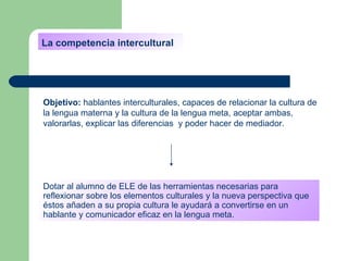 La competencia intercultural Objetivo:  hablantes interculturales, capaces de relacionar la cultura de la lengua materna y...