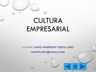CULTURA
EMPRESARIAL
NOMBRE :HANS ANDERSON TUESTA CARO
HANSTCARO@GMAIL.COM

 