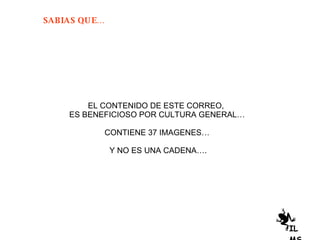 EL CONTENIDO DE ESTE CORREO,  ES BENEFICIOSO POR CULTURA GENERAL… CONTIENE 37 IMAGENES… Y NO ES UNA CADENA…. ILMS 