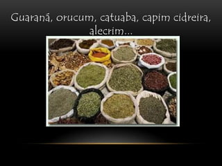 Guaraná, orucum, catuaba, capim cidreira, alecrim...