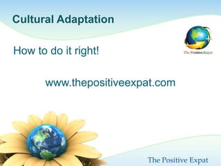 Cultural Adaptation

How to do it right!

       www.thepositiveexpat.com




                         The Positive Expat
 