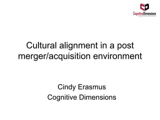 Cultural alignment in a post merger/acquisition environment Cindy Erasmus Cognitive Dimensions 