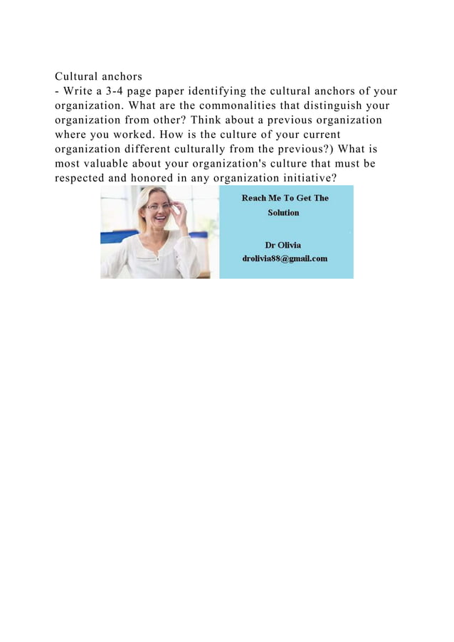 Cultural anchors Write a 34 page paper identifying the cultural.docx