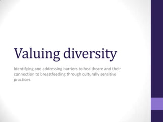 Valuing diversity Identifying and addressing barriers to healthcare and their connection to breastfeeding through culturally sensitive practices 