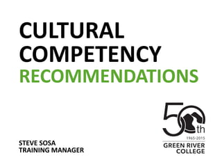 CULTURAL
COMPETENCY
RECOMMENDATIONS
STEVE SOSA
TRAINING MANAGER
 