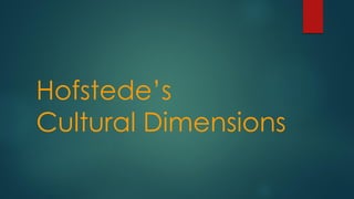 Hofstede’s
Cultural Dimensions
 