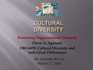 Cultural Diversity Promoting Organizational Diversity Pierre A. Agamata ORG6499: Cultural Diversity and Individual Differences Dr. Orlando Rivero March 27, 2010 