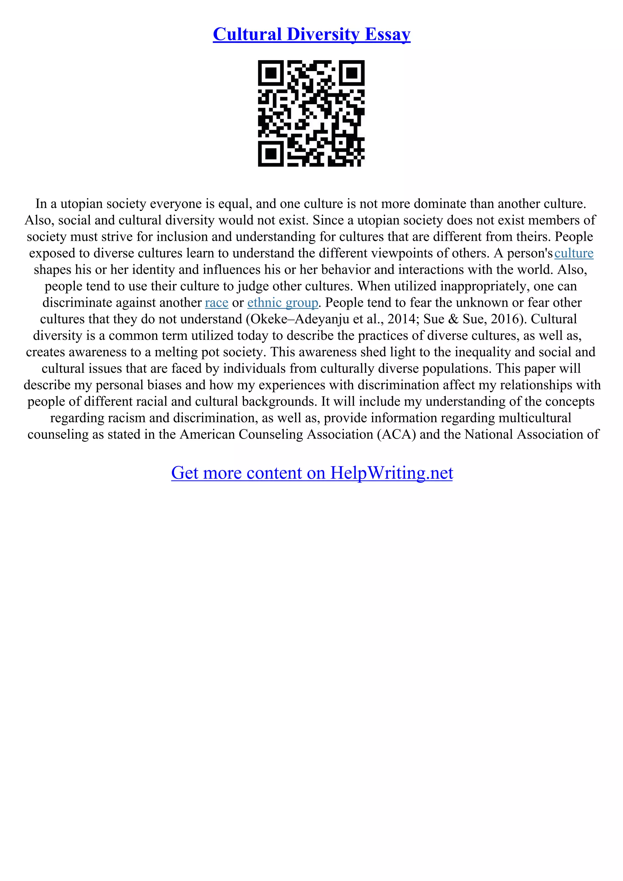 Cultural Diversity Essay | PDF