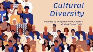 Cultural
Diversity
Presented by: Shaquanie Brown, Kimesha
Whyte & Timera Foster
 