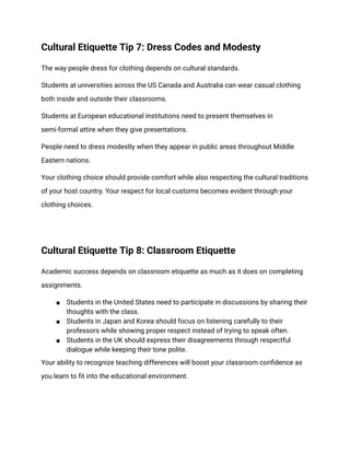 cultural etiquette tip study abroad for students | PDF