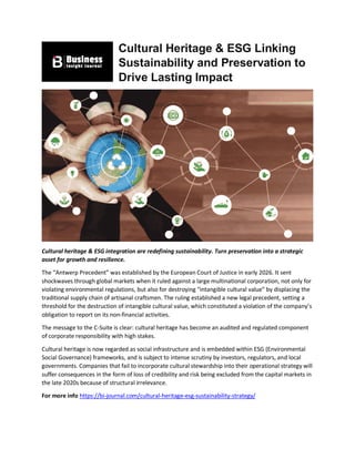 How Cultural Heritage and ESG Linking Sustainability enhances ...